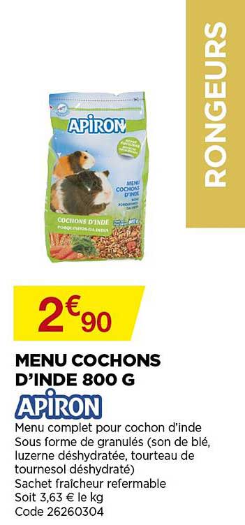 menu cochons d'inde 800 g apiron