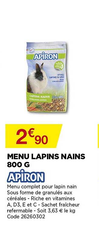 menu lapins nains 800 g apiron