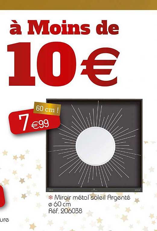 miroir métal soleil argenté 60 cm