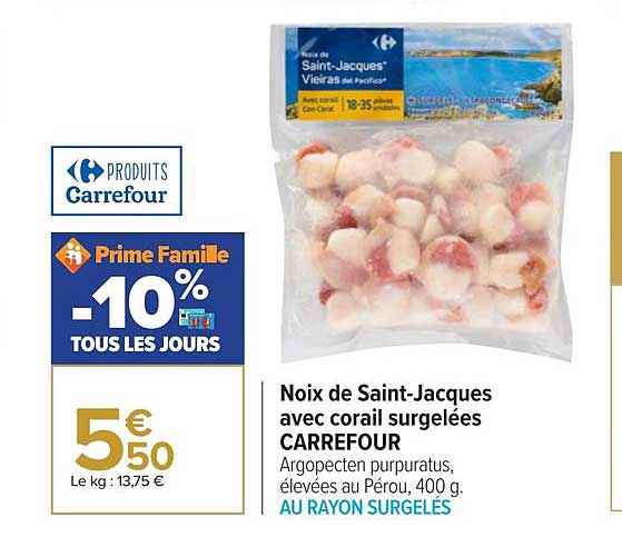 noix de saint-jacques avec corail surgelées carrefour