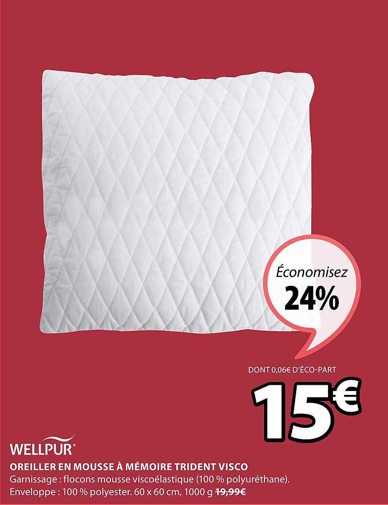 oreiller en mousse à mémoire trident visco wellpur
