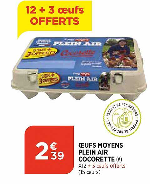 œufs moyens plein air cocorette 12+3 offert