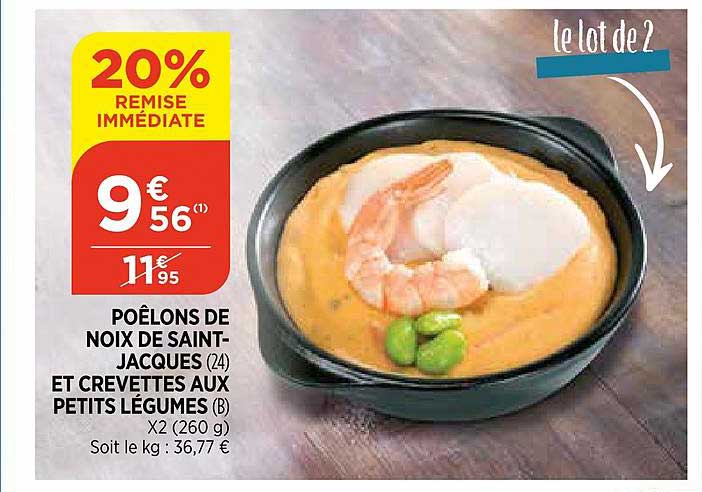 poêlons de noix de saint jacques et crevettes aux petits légumes 20% de remise immédiate