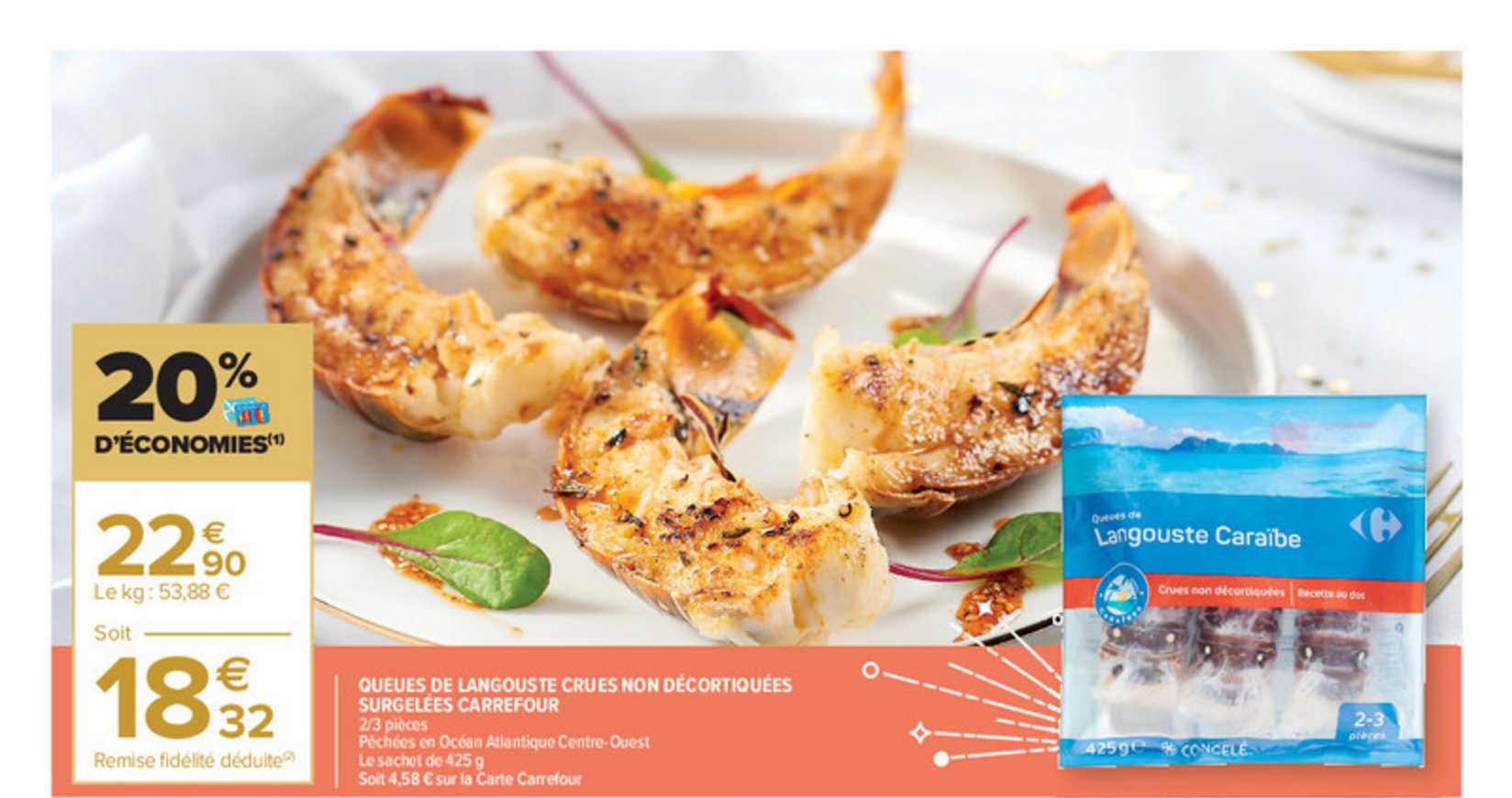 queues de langoustine crues non décortiquées surgelées carrefour