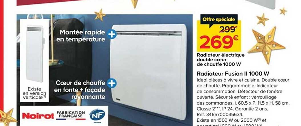 radiateur électrique double cœur de chauffe 1000 w