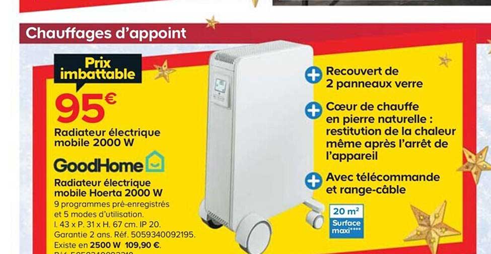 Radiateur électrique Mobile 2000w Goodhome