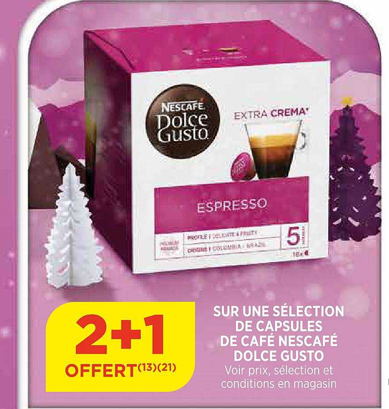 sur une sélection de capsules de café nescafé dolce gusto 2+1 offert