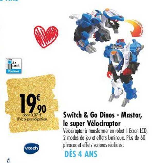switch & go dinos - mastor, le super vélociraptor vtech