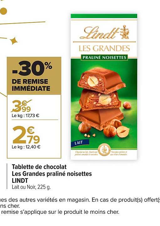 tablette de chocolat les grandes praliné noisettes lindt