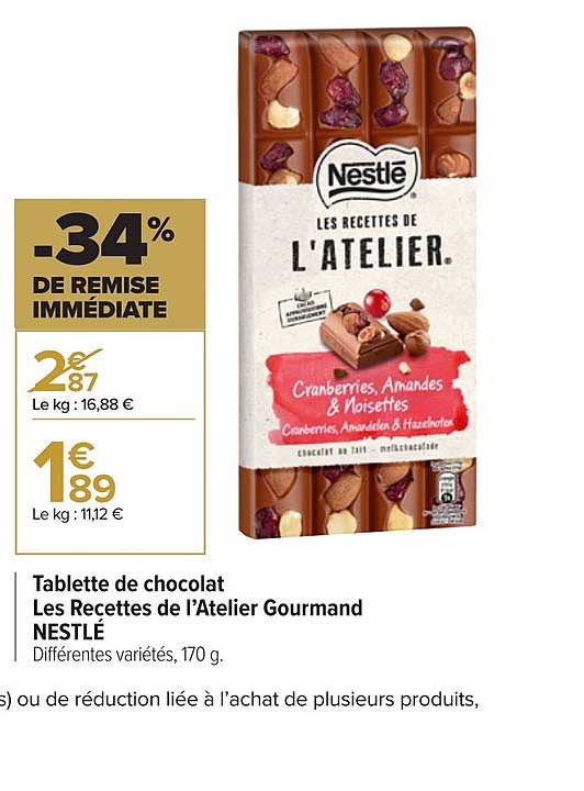 tablette de chocolat les recettes de l'atelier gourmand nestlé