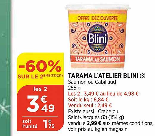 tarama l'atelier blini -60% sur le 2ème