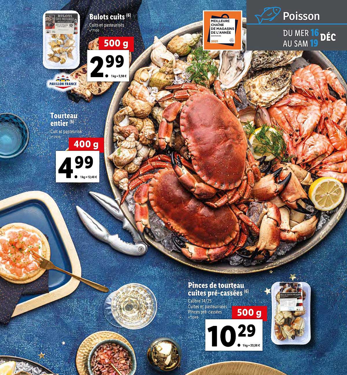 tourteaux entier, pinces de tourteau cuites pré-cassées , bulots cuits