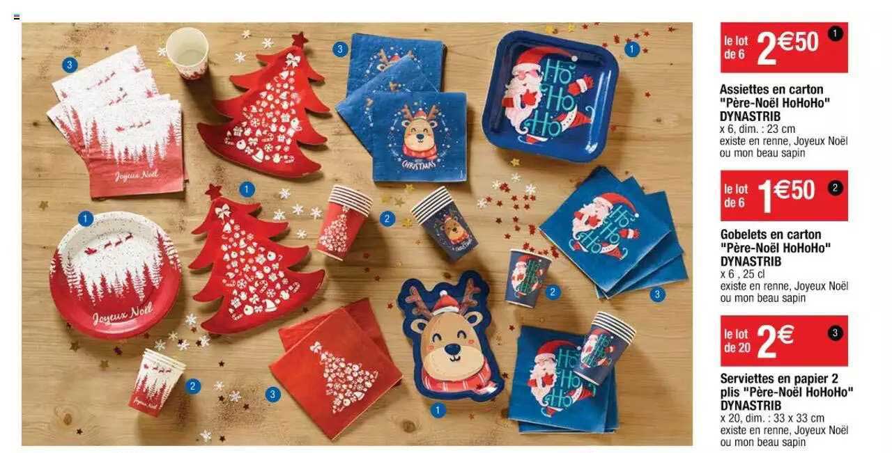 assiettes en carton "père-noël hoHoHo" dynastrib, gobelets en carton "père-noël hoHoHo" dynastrib, serviettes en papier 2 plis "père-noël hoHoHo" dynastrib