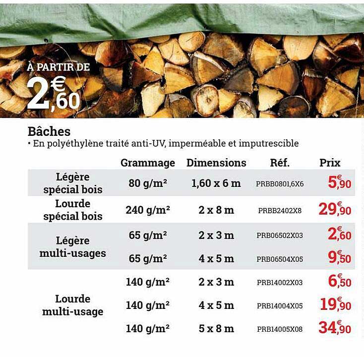 Bâche Légère Spécial Bois Lourde Spécial Bois Légère Multi-usage Lourde Multi-usage