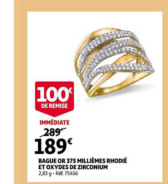 bague or 375 millièmes rhodié et oxydes de zirconium