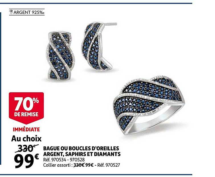 bague ou boucles d'oreilles argent, saphirs et diamants