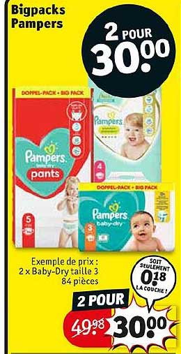 bigpacks pampers 2 x baby-dry taille 3 84 pièces