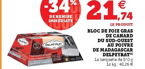 bloc de foie gras de canard du sud-ouest au poivre de madagascar delpeyrat