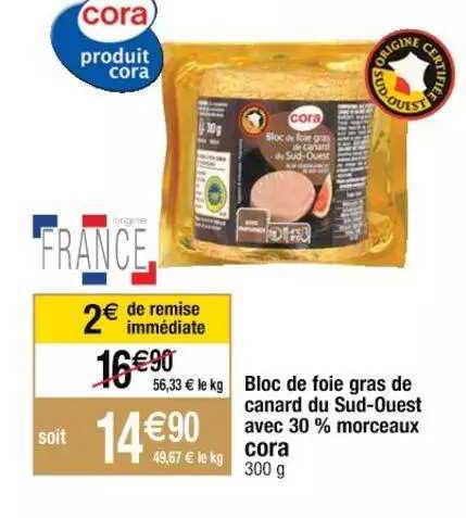 Bloc De Foie Gras De Canard Du Sud-ouest Avec 30% Morceaux Cora