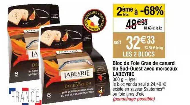 bloc de foie gras de canard du sud-ouest avec morceaux labeyrie