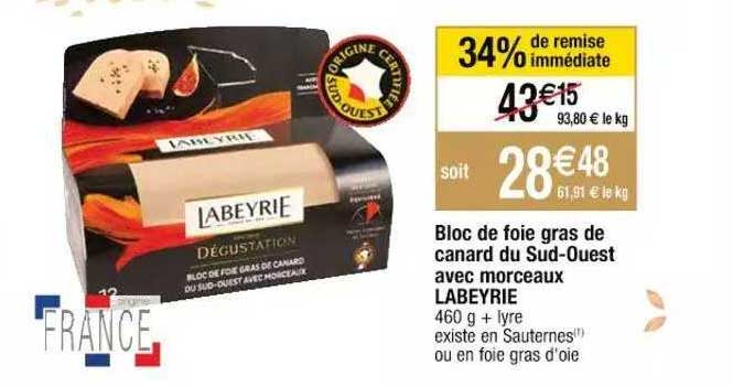 bloc de foie gras de canard du sud-ouest avec morceaux labeyrie