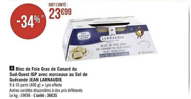 bloc de foie gras de canard du sud-ouest igp avec morceaux au sel de guérande jean larnaudie