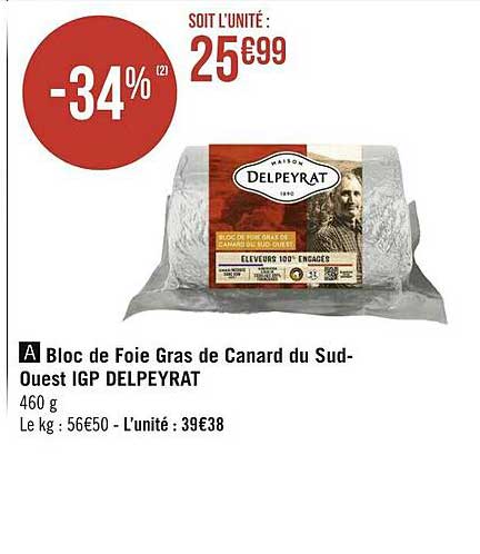 bloc de foie gras de canard du sud-ouest igp delpeyrat