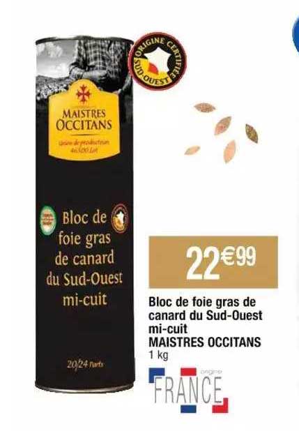bloc de foie gras de canard du sud-ouest mi-ucit maistres occitans
