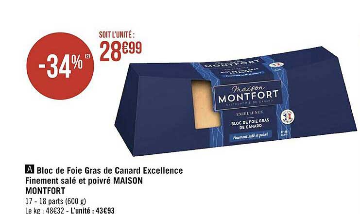 bloc de foie gras de canard excellence finement salé et poivré maison montfort