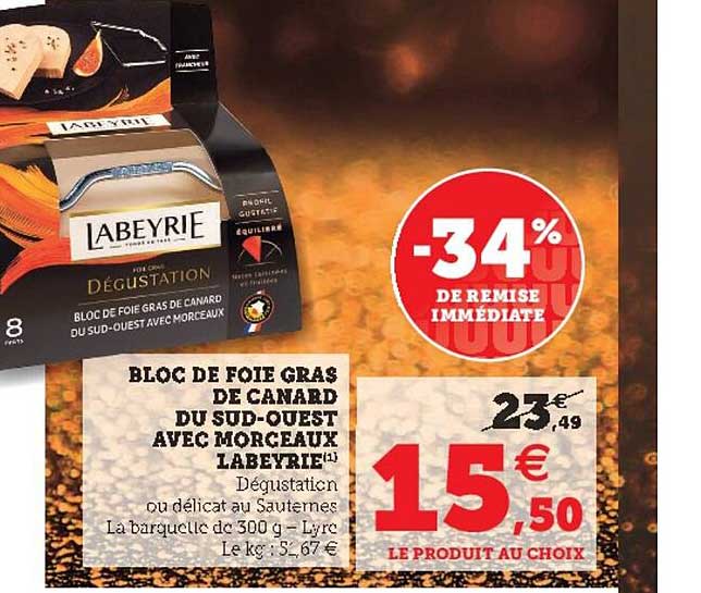 bloc de foie gras de canard sud sud-ouest avec morceaux labeyrie