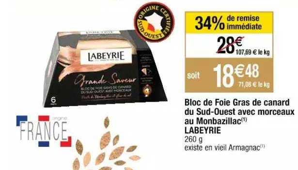 bloc foie gras de canard entier du sud-ouest avec morceaux au monbazillac labeyrie