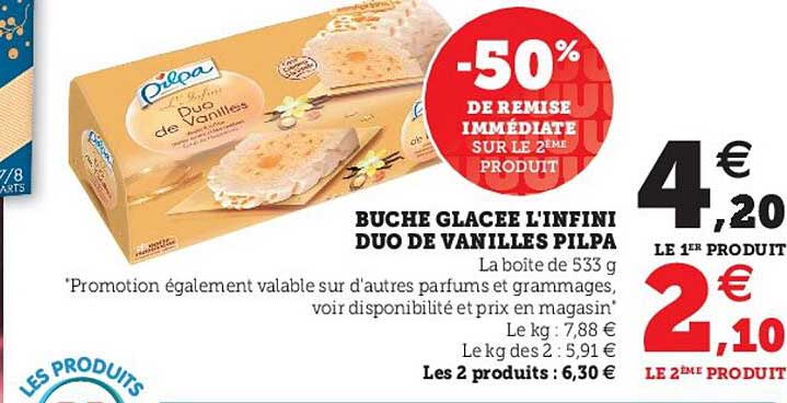 buche glacée l'infini duo de vanilles pilpa -50% de remise immédiate sur le 2ème produit