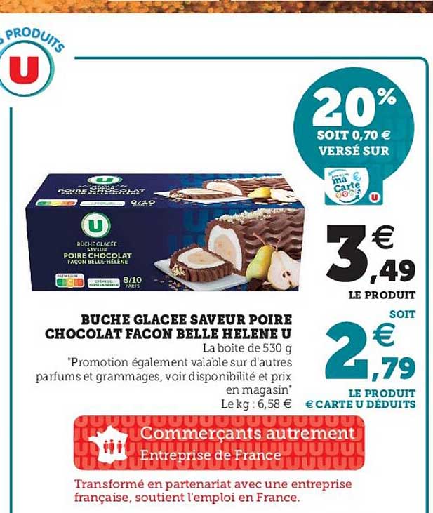 bûche glacée saveur poire chocolat façon belle hélène u