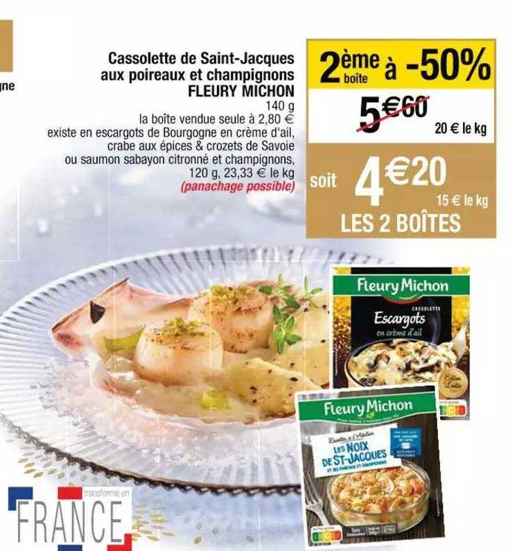 cassolette de saint-jacques aux poireaux et champignons fleury michon