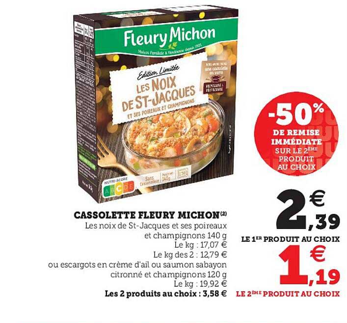 cassolette fleury michon -50% de remise immédiate sur le 2ème produit au choix