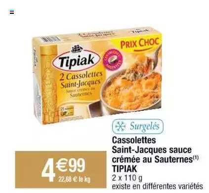 cassolettes saint-jacques sauce crémée au sauternes tipiak