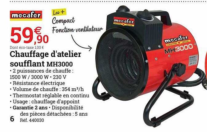 chauffage d'atelier soufflant mh3000 mecafer