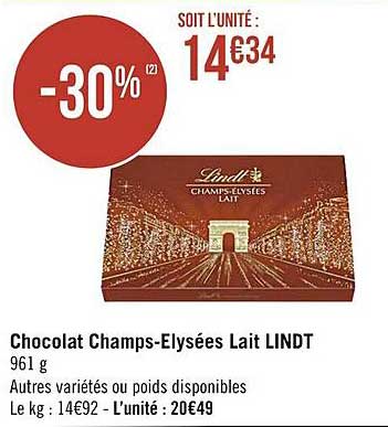 chocolat champs-elysées lait lindt