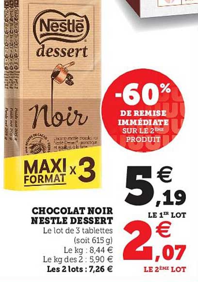 Chocolat Noir Nestlé Dessert -60% De Remise Immédiate Sur Le 2ème Produit