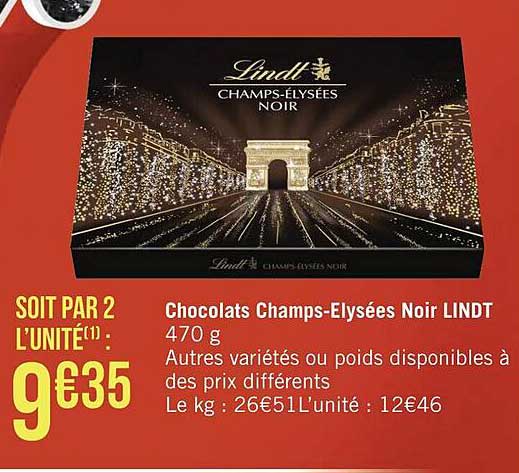 chocolats champs-élysées noir lindt