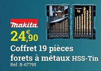 coffret 19 pièces forets à métaux hss-tin makita