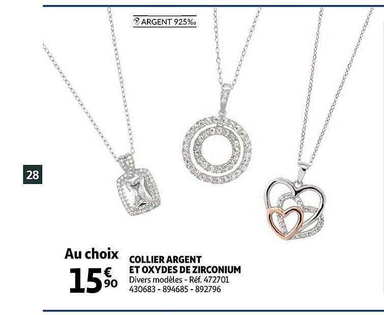 collier argent et oxydes de zirconium