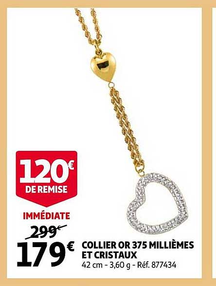 collier or 375 millièmes et cristaux