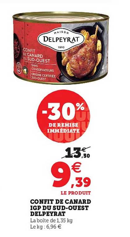 confit de canard igp du sud-ouest delpeyrat -30% de remise immédiate