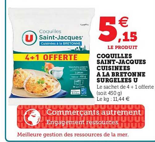 coquilles saint-jacques cuisinées à la bretonne surgelées u
