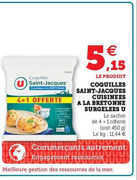 coquilles saint-jacques cuisinées à la bretonne surgelées u