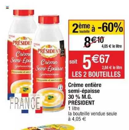 crème entière semi-épaisse 30% m.g. président