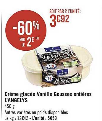 crème glacée vanille gousses entières l'angelys -60% sur le 2e