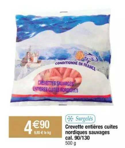 crevette entières cuites nordiques sauvages cal 90-130