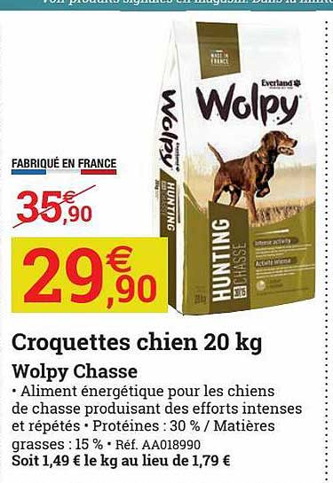 Croquettes Chien 20 Kg Wolpy Chasse